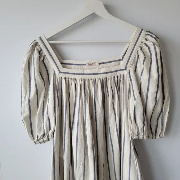 Faherty womens Phoenix Elroy Stripe Dress sz m Cotton Square Neck Puff Sleeve - Picture 3 of 8